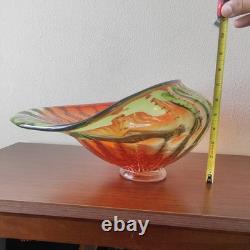 Massive Hand-Blown Art Glass Bowl 17 Murano-Style Orange Green Centerpiece