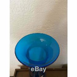 Massive Vintage Blenko #6138 Wayne Husted Blue Glass Floor Decanter 33 1/2