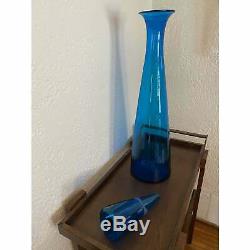 Massive Vintage Blenko #6138 Wayne Husted Blue Glass Floor Decanter 33 1/2