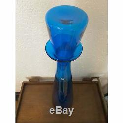 Massive Vintage Blenko #6138 Wayne Husted Blue Glass Floor Decanter 33 1/2