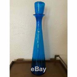 Massive Vintage Blenko #6138 Wayne Husted Blue Glass Floor Decanter 33 1/2