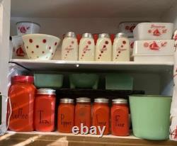 McKee Depression Glass RARE Custard Red Dots 4 Shakers S, P, F, S
