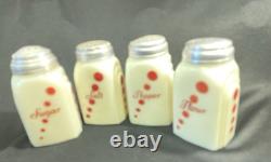 McKee Depression Glass RARE Custard Red Dots 4 Shakers S, P, F, S