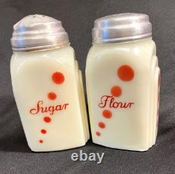 McKee Depression Glass RARE Custard Red Dots 4 Shakers S, P, F, S