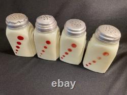 McKee Depression Glass RARE Custard Red Dots 4 Shakers S, P, F, S