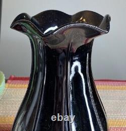 McKee Or Cambridge Elegant Black Amethyst Milk Glass Vertical Rib Vase Art Deco