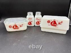 McKee Sail Boat Milk Glass Set