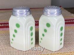 Mckee Jadeite Green Polka Dots On Custard Glass Roman Arch Salt Pepper Shakers