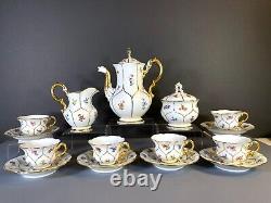 Meissen coffee service for 6, flowers and 24k gold accents, 1st quality, ca. 1924