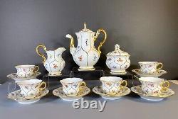 Meissen coffee service for 6, flowers and 24k gold accents, 1st quality, ca. 1924