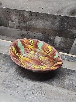 Mexican Oaxacan Dripware Ribbed Bowl. 1930s. Large. 14in X 11 Multicolored