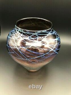 Michael Cohn Molly Stone Studio Silver Metallic Signed Vase, 7 1/2 T x 7 1/2 W