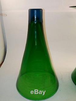 Mid-Century Blenko Art Glass Handblown Large 2 Pc. Green Atom