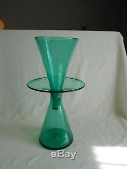Mid-Century Blenko Art Glass Handblown Large 2 Pc. Green Atomic Vase