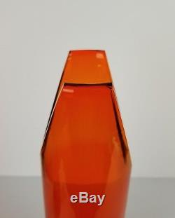 Mid Century Blenko Glass Vase Tangerine 5942 L Cylinder U Cut Vtg Orange