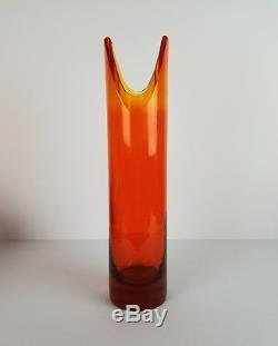 Mid Century Blenko Glass Vase Tangerine 5942 L Cylinder U Cut Vtg Orange