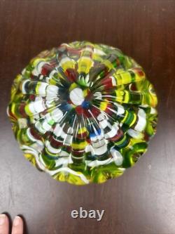 Mid Century Hand blown Glass Bowl Vibrant Primary Colors 8.25 in diameter
