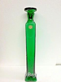 Mid Century Indiana Glass Decanter W Stopper Wayne Husted Emerald Green, Flower