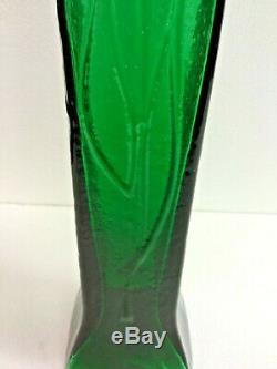 Mid Century Indiana Glass Decanter W Stopper Wayne Husted Emerald Green, Flower