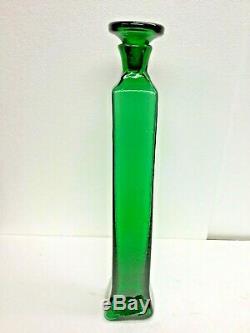 Mid Century Indiana Glass Decanter W Stopper Wayne Husted Emerald Green, Flower