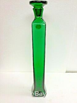 Mid Century Indiana Glass Decanter W Stopper Wayne Husted Emerald Green, Flower