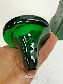 Mid Century Indiana Glass Decanter W Stopper Wayne Husted Emerald Green, Flower