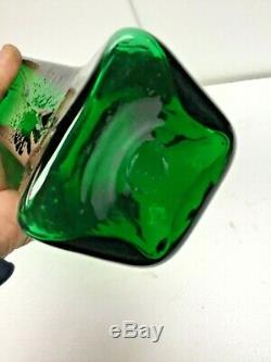 Mid Century Indiana Glass Decanter W Stopper Wayne Husted Emerald Green, Flower