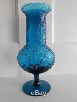 Mid Century Modern Wayne Husted for Stelvia Glass Blue Atomic Vase 13 Tall