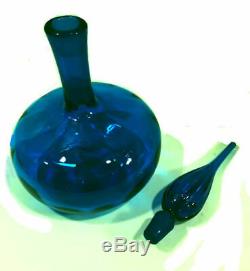 Mid Century Modern decanter. 1960's Blenko. Deep turquoise blue. 14 tall