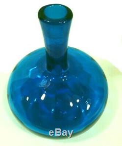 Mid Century Modern decanter. 1960's Blenko. Deep turquoise blue. 14 tall