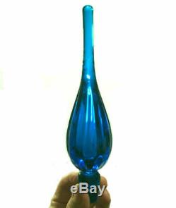 Mid Century Modern decanter. 1960's Blenko. Deep turquoise blue. 14 tall