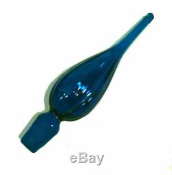 Mid Century Modern decanter. 1960's Blenko. Deep turquoise blue. 14 tall