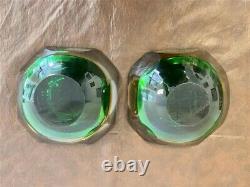 Mid Century Seguso Faceted Flat Cut Polished Geode Sommerso Glass Bowls