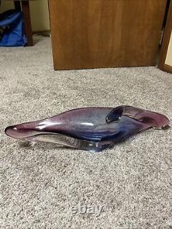 Mid-Century Seguso Murano 25 Elongated Purple Whale Art Glass Centerpiece