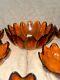 Mid Century Vintage 1961 Blenko Glass 6143L Amber Floriform 9 Piece Bowls Husted