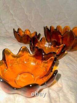 Mid Century Vintage 1961 Blenko Glass 6143L Amber Floriform 9 Piece Bowls Husted