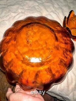 Mid Century Vintage 1961 Blenko Glass 6143L Amber Floriform 9 Piece Bowls Husted