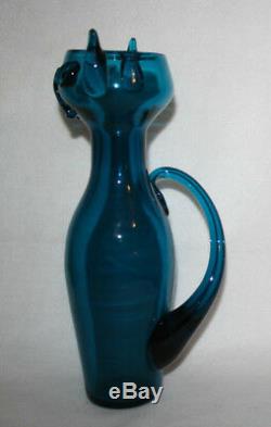 Mid-century Modern Vintage Blenko Art Glass Kitty Cat Vase