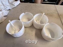 Milk Glass Ivy Tower Grape Pattern Stackable Bowl Set With Serving Spoons