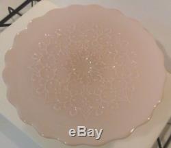 Mint Fenton Pink Milk Glass Spanish Lace 13 Pedestal Cake Stand Scalloped Edge