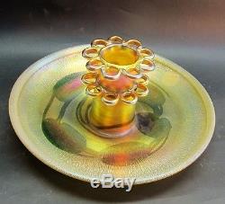 Mint TIFFANY STUDIOS FAVRILE Art Glass Bowl with Flower Frog antique vase