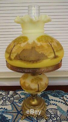 Mint Vintage Hand Painted Fenton Log Cabin Trees electric table lamp Frederick
