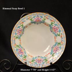 Mintons 4 Rimmed Soup Bowls RN#566884 Floral Hand Painted Set Pink Blue 1910