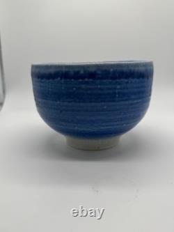 Modernist Karen Karnes Signed Pottery Bowl with Blue & White Glaze