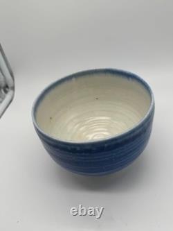 Modernist Karen Karnes Signed Pottery Bowl with Blue & White Glaze