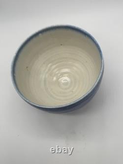 Modernist Karen Karnes Signed Pottery Bowl with Blue & White Glaze