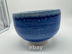 Modernist Karen Karnes Signed Pottery Bowl with Blue & White Glaze