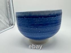 Modernist Karen Karnes Signed Pottery Bowl with Blue & White Glaze