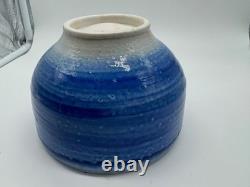 Modernist Karen Karnes Signed Pottery Bowl with Blue & White Glaze