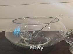 Moderno 14-Piece Hand Blown Crystal Punch Bowl Set with Cups, Ladle & Box